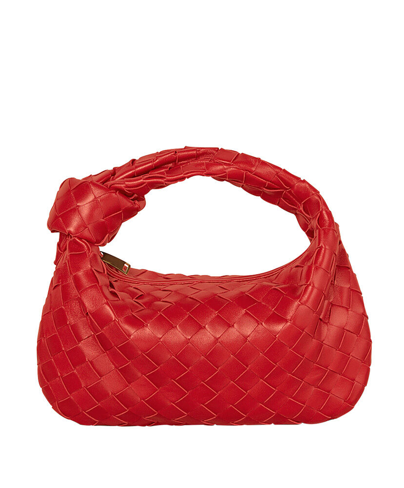 Bottega Veneta Rounded Mini Hobo Bag In Woven Leather Red